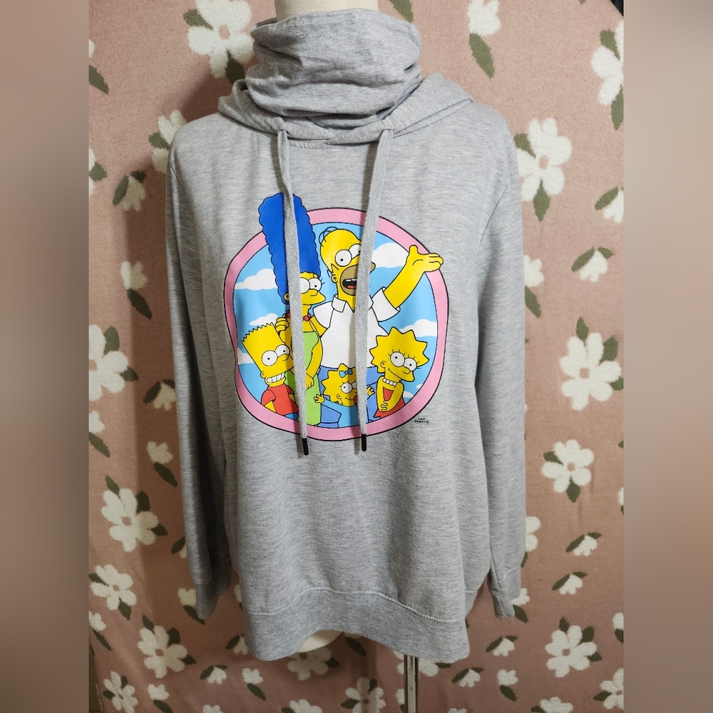 The Simpsons Turtleneck Hoodie Women's Size XL. Gray Soft Cozy